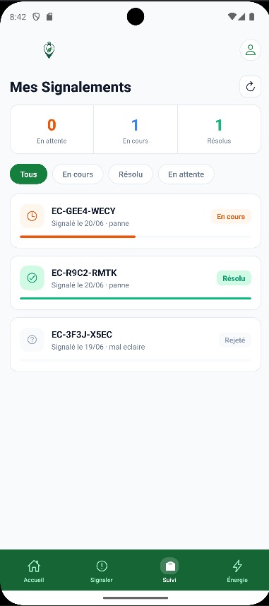 Application citoyenne Eco-Signal : suivi de mes signalements et de leur statut
